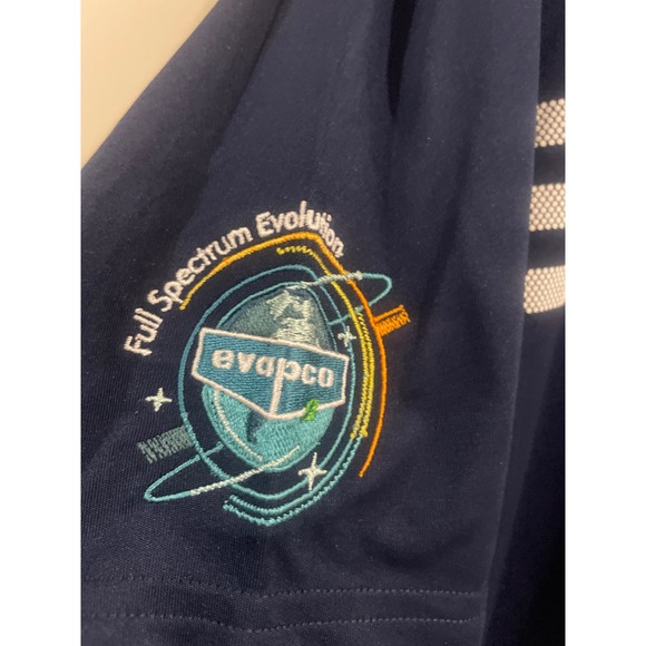 NWT Men’s Large Golf Polo Adidas Navy Blue White EVACPO sleeve Logo - Picture 3 of 4